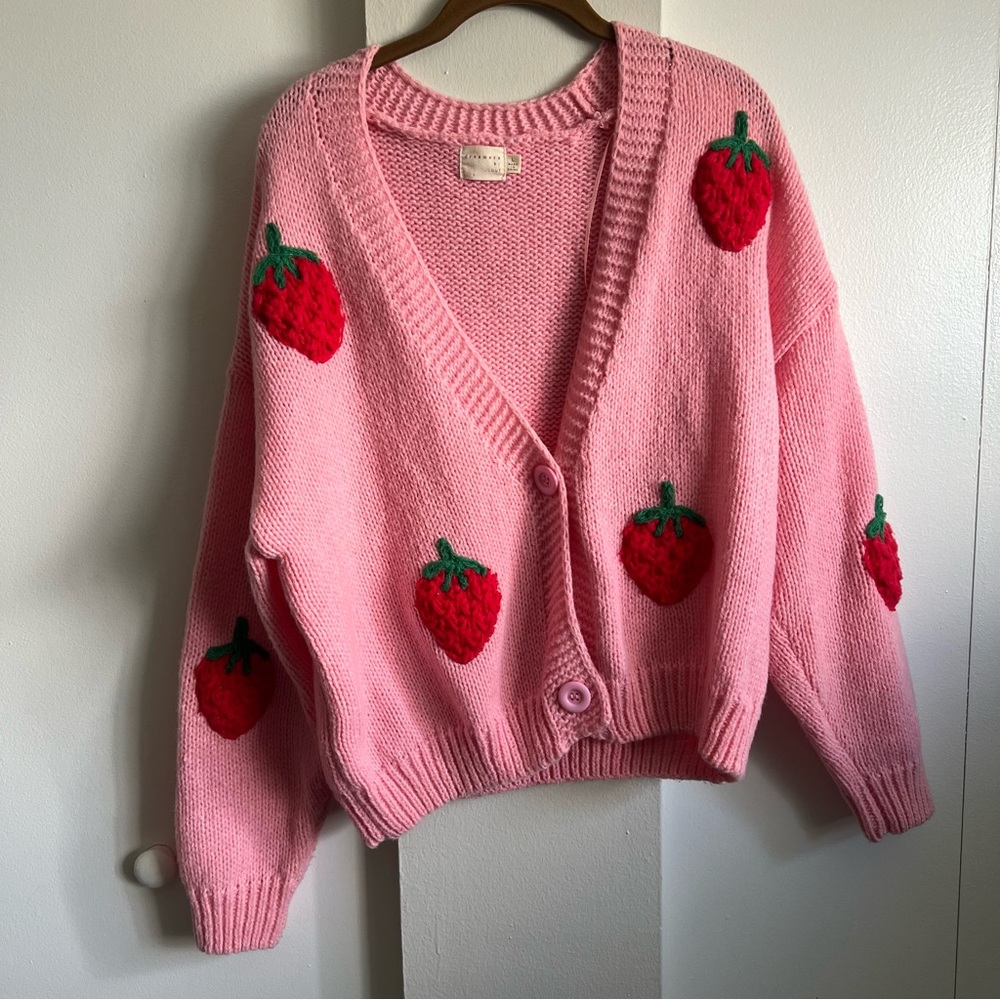 Knit strawberry cardigan